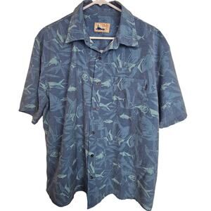 Huk Fishing Mens All Over Print Fish Shirt Outdoor Size XL Stretch Performance